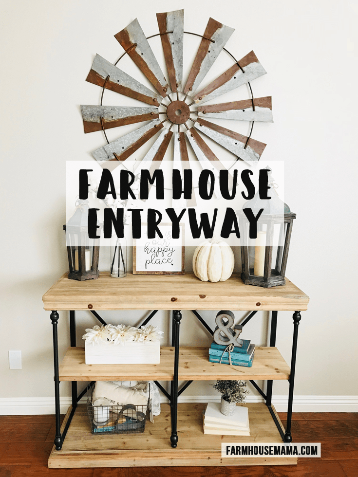 Farmhouse Entryway: Check out how I decorated my entryway in farmhouse and Fall decor! #farmhouse #farmhousedecor #farmhousefall #chipandjoannagaines #fixerupper #fixerupperstyle #falldecor #farmhouseentryway #potterybarn #mypotterybarn #homedecor